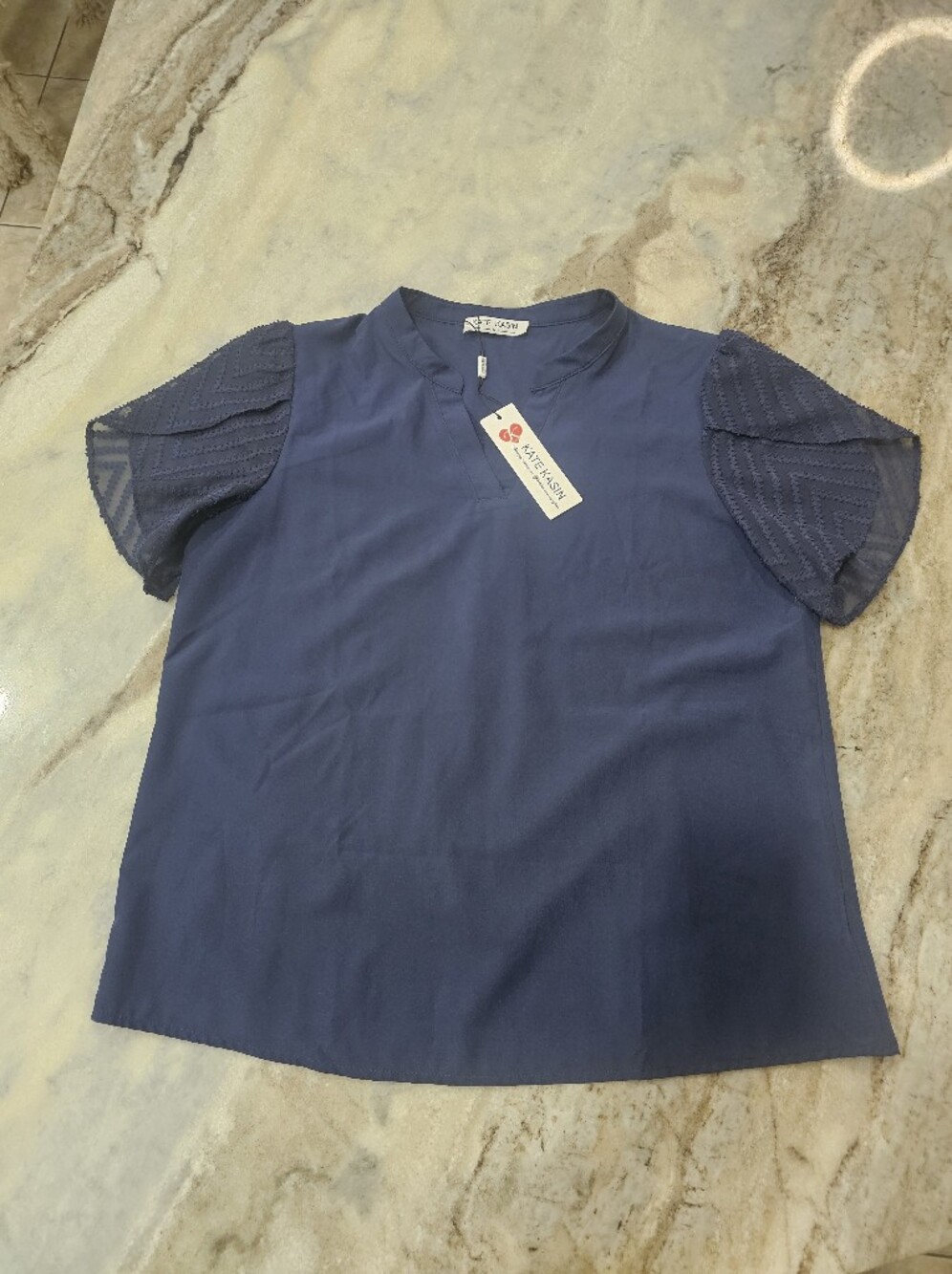 Kate Kasin Navy Blue Flutter Sleeve Blouse NWT Stitch Fix Medium